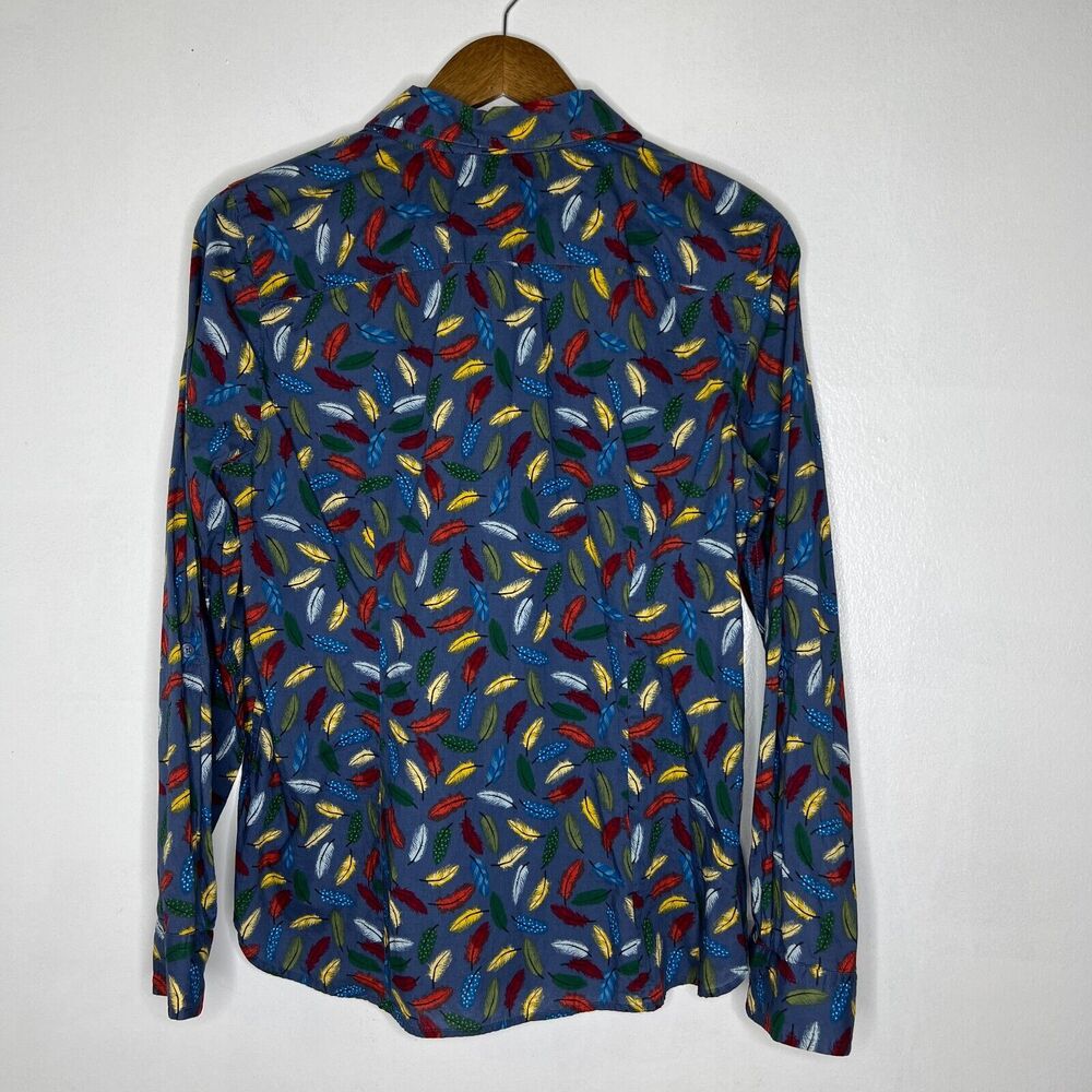 Talbots Blue Feather Print Button Down Top M Vibr… - image 5